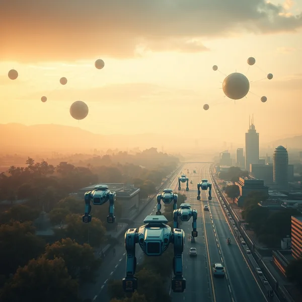 Editorial illustration: Dynamic environments with landscapes and cities automatically generated for AI agent training