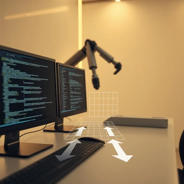 Editorial illustration: two AI verification agents — one looking forward, one looking backward — analysing a reasoning chain