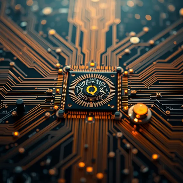 Editorial illustration: AMD MI325X GPU with W4A8 quantization layer and inference acceleration icons.