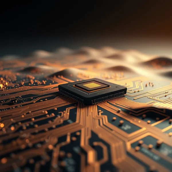 편집 일러스트: GPU 코어에서 절차적으로 생성된 3D 경관이 떠오르는 장면