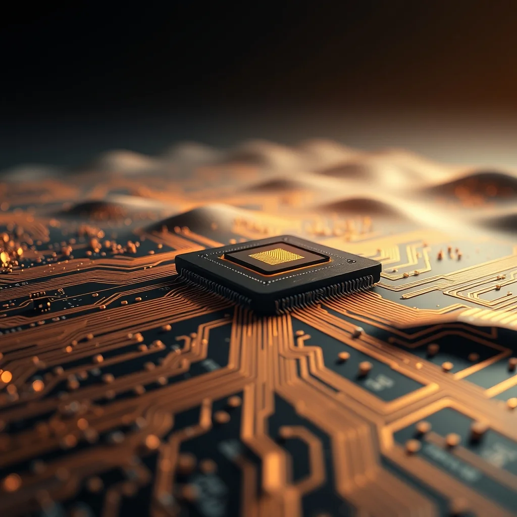 편집 일러스트: GPU 코어에서 절차적으로 생성된 3D 경관이 떠오르는 장면