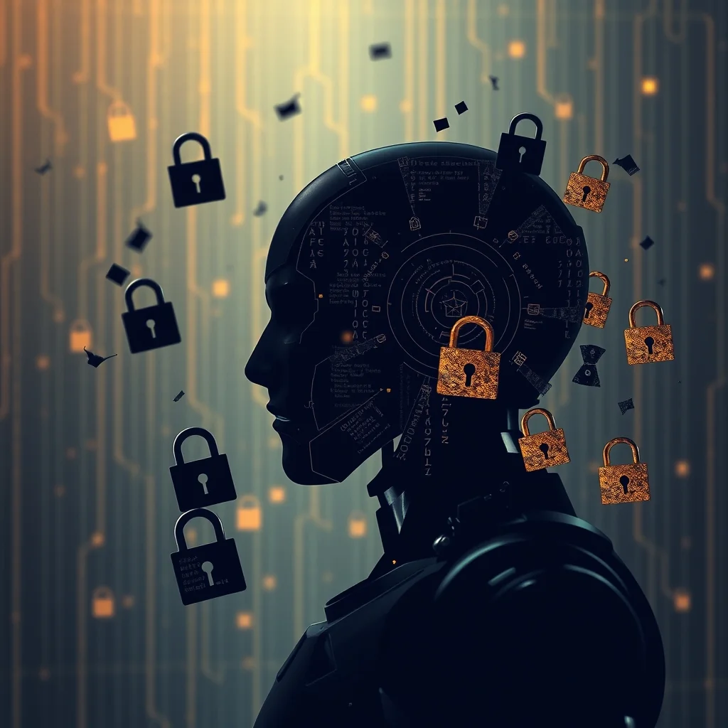 Redaktionelle Illustration: Terminal-Ansicht der Claude Code-Oberfläche mit einem Schlosssymbol und Zugangsdatenschutz