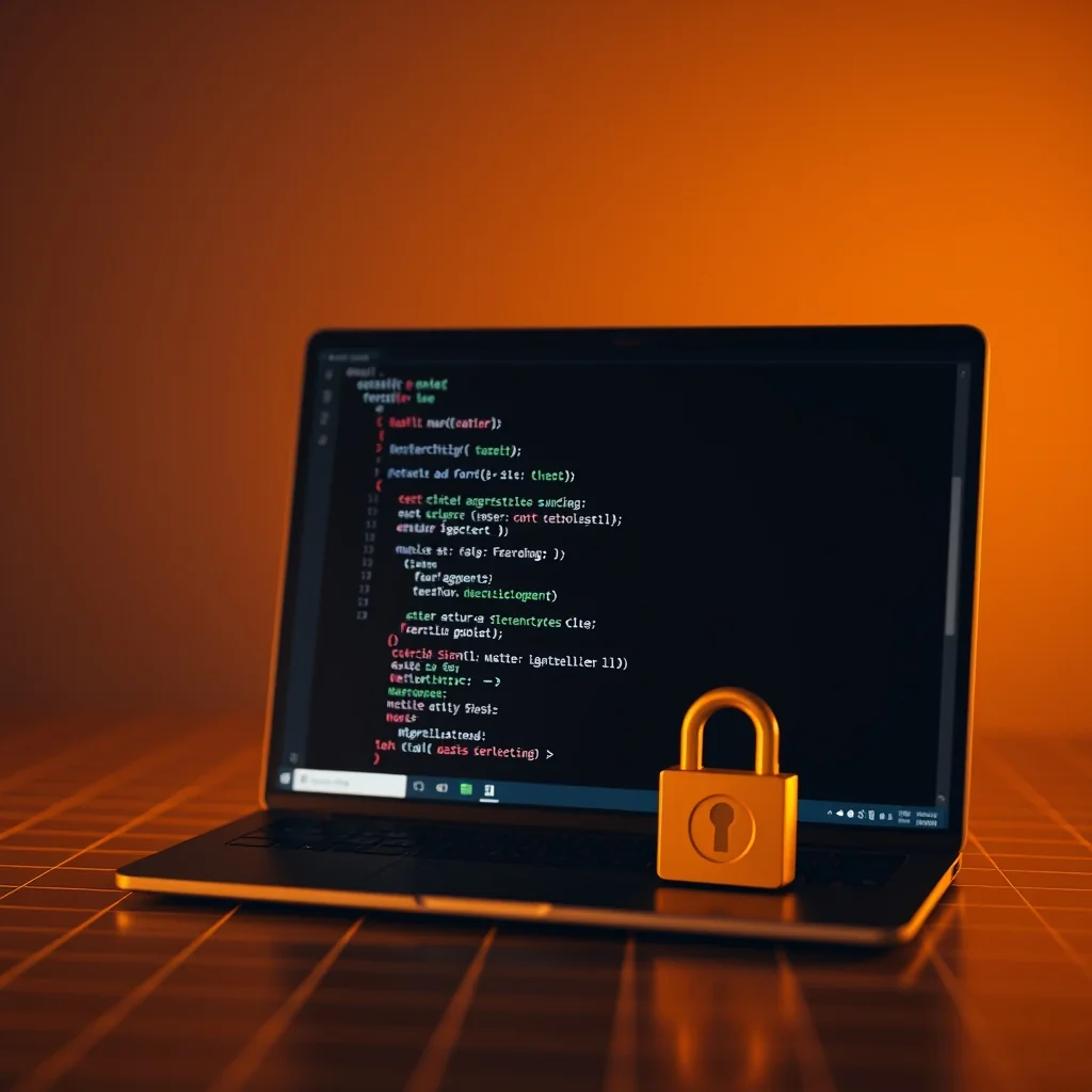 Terminalfenster mit Programmcode und einem abstrakten KI-Assistenten-Symbol