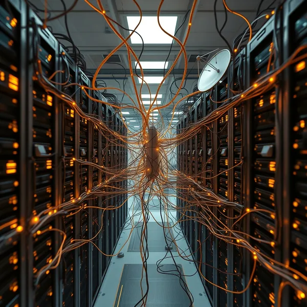 Editorial illustration: Claude Code logo über einem Raster von NVIDIA-GPU-Racks mit Kennzeichnung des SpaceX Colossus-Rechenzentrums