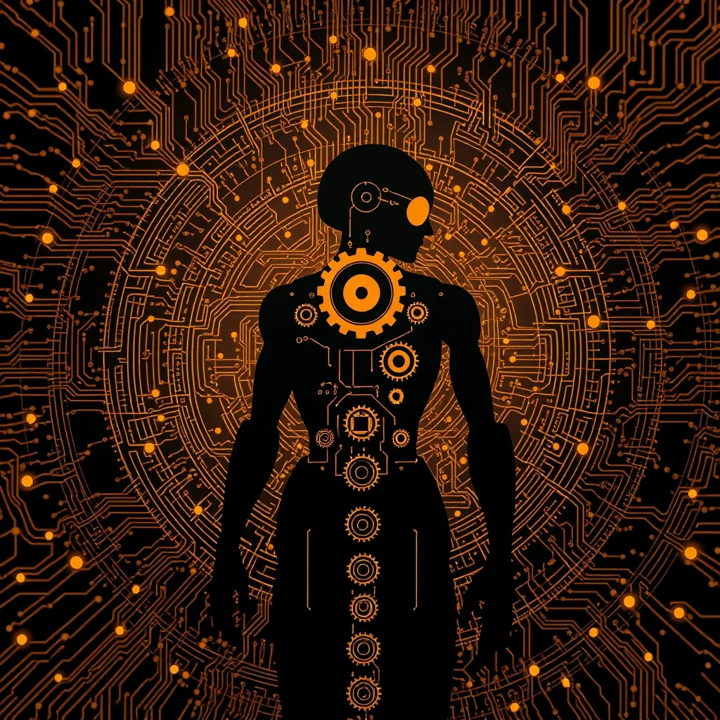 Editorial illustration: robotic arm converting text documents into verified code blocks on a secure policy shield