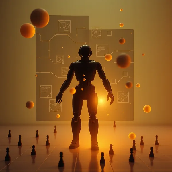 Editorial illustration: several AI players at a chessboard coordinating their moves toward the truth
