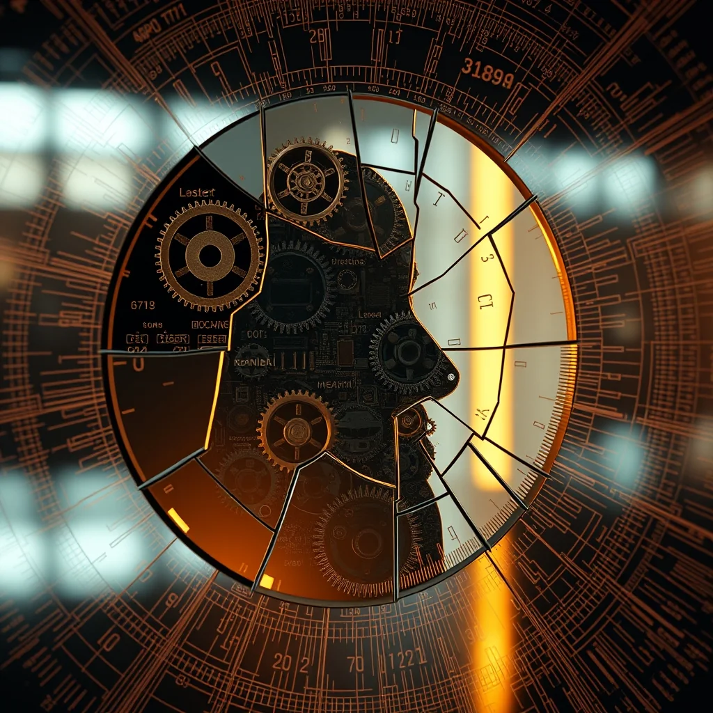 Redaktionelle Illustration: Persönlichkeitsfragebogen vor einem Robotergesicht mit wechselnden Ausdrücken