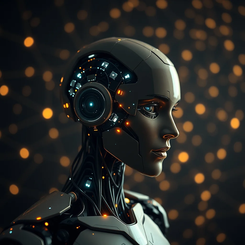 Editorial illustration: robotic agent retrieving glowing memory fragments organized by time and session context