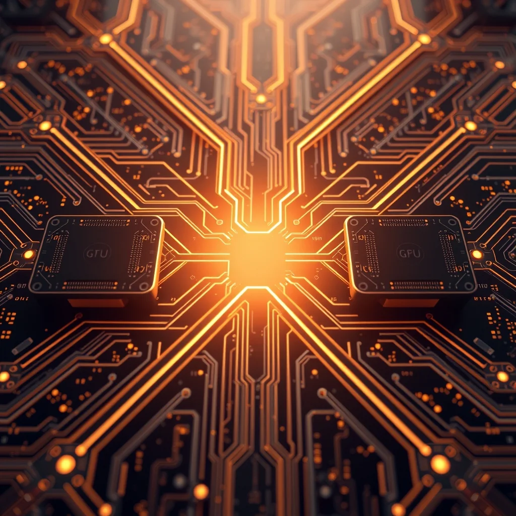 Redaktionelle Illustration: GPU-Cluster mit verbundenen Agenten-Workflows als atomare Einheiten, Symbolik für Scheduling