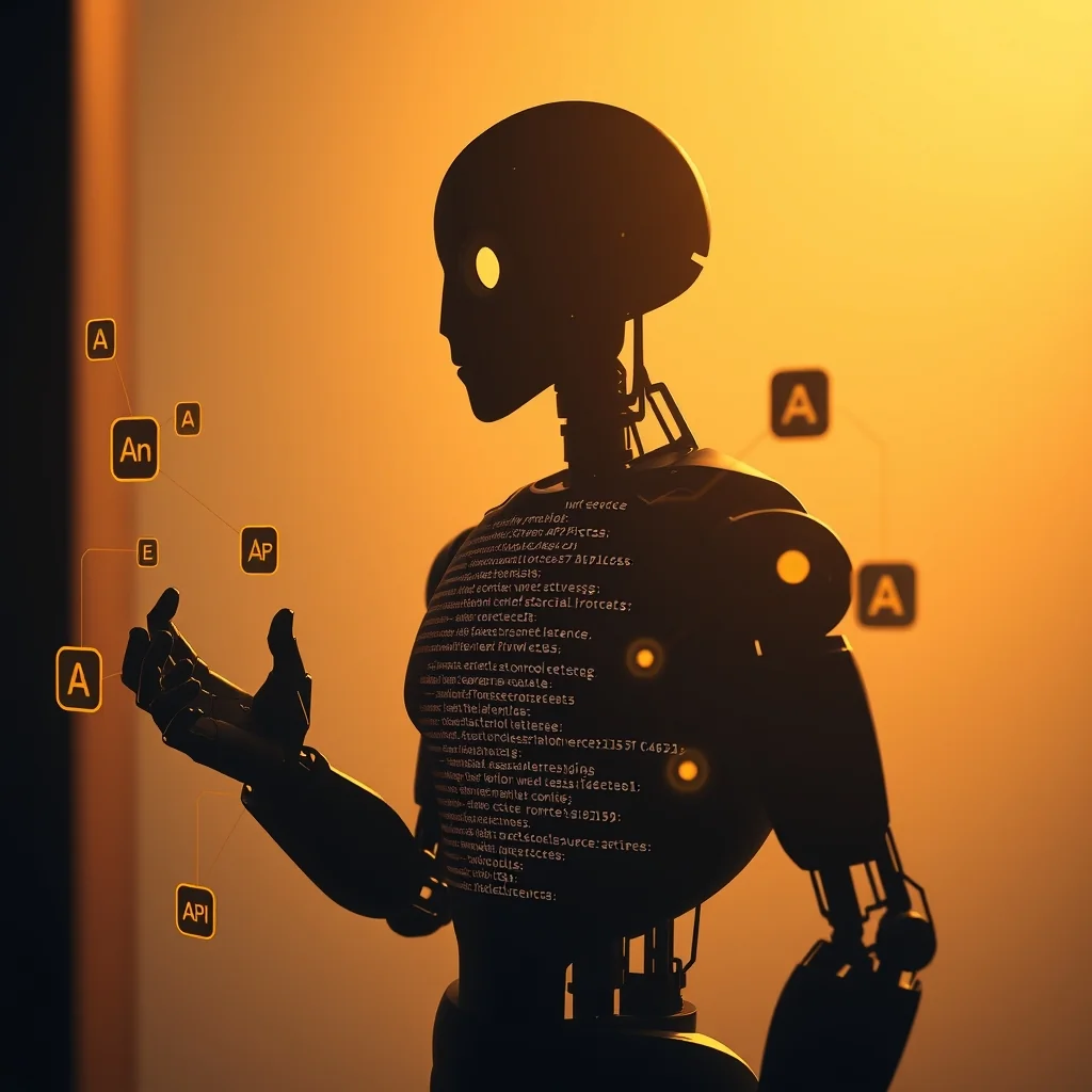 Editorial illustration: network diagram showing AI agent connected to web services via executable program layers instead of static API endpoints