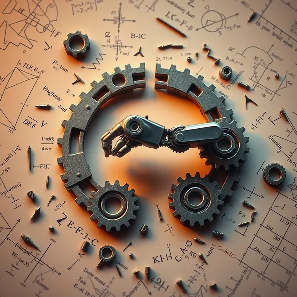 Editorial illustration of an LLM agent's verify-repair loop with a decision to stop or continue