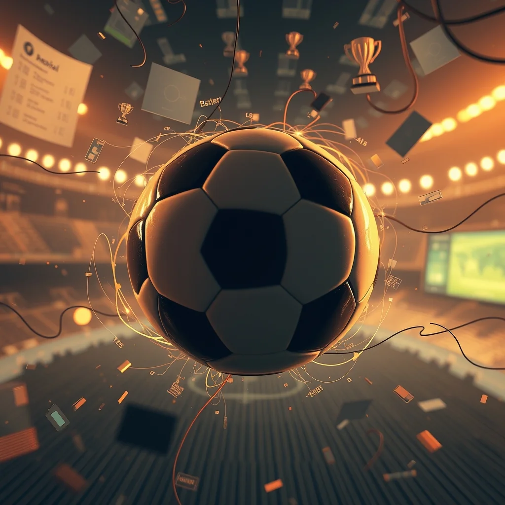 Editorial illustration of a language model predicting the score of a World Cup football match