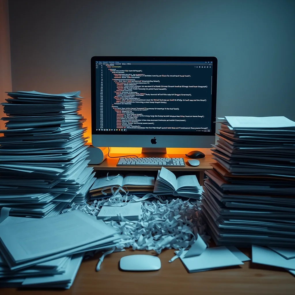 Redaktionelle Illustration: digitale Dokumente mit geschwärzten Textblöcken und AWS-Cloud-Infrastruktur im Hintergrund