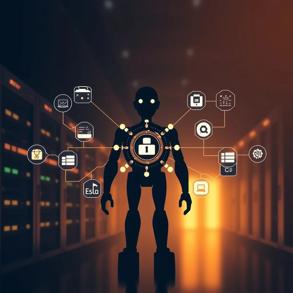 Editorial illustration of a platform equally managing applications, resources, and AI agents