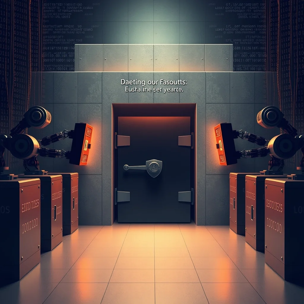 Editorial illustration: a code scanner catching a malicious message embedded in an AI prompt