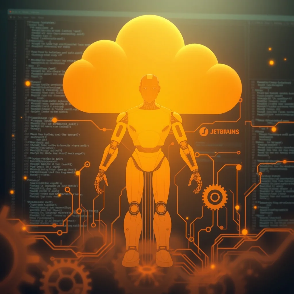 Editorial illustration: GitHub Copilot sučelje u JetBrains IDE-u s Claude Code agent paneom i agentic workflow kontrolama