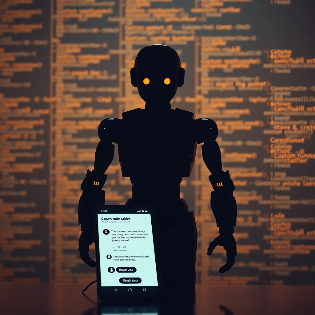 Editorial ilustracija: mobitel s GitHub Copilot ikonom pored panela za konfiguraciju code reviewa
