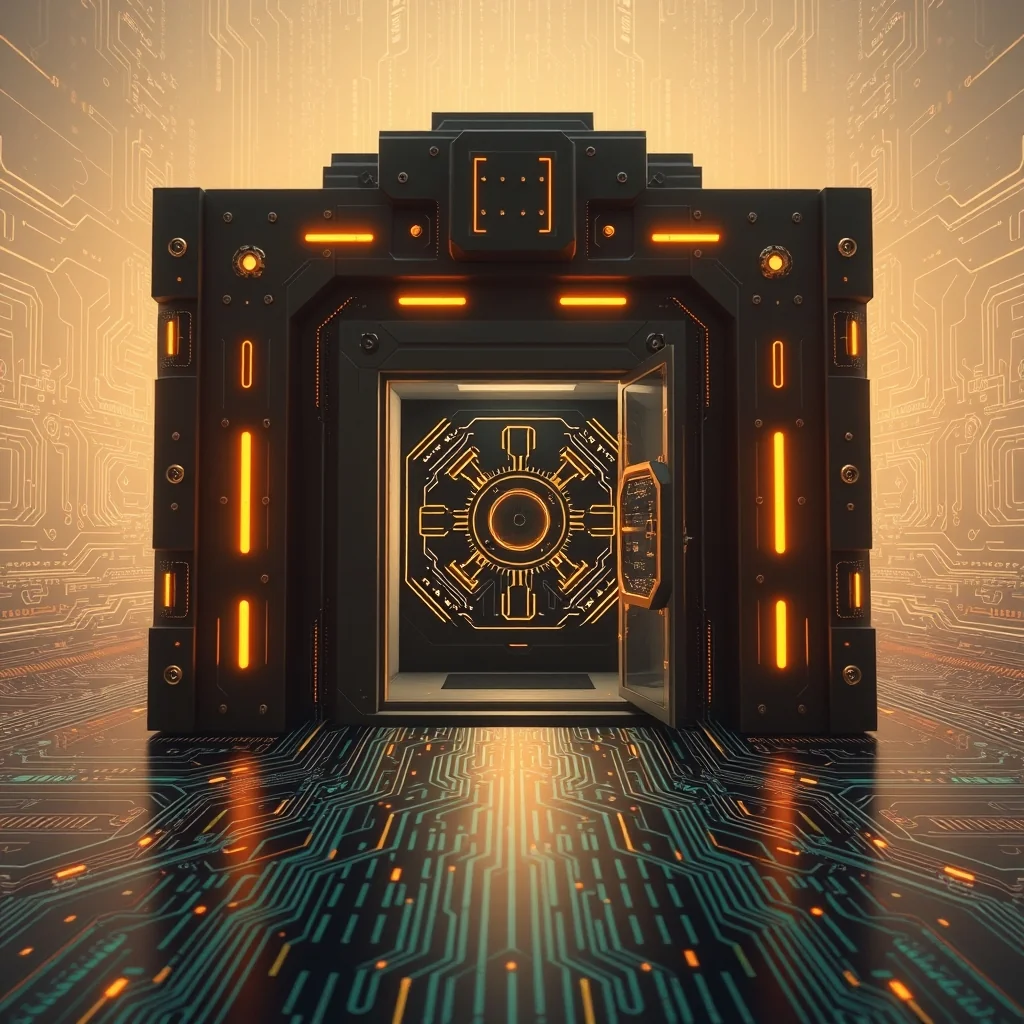Editorial illustration: digital shield with interconnected AI nodes defending enterprise network infrastructure against incoming threats