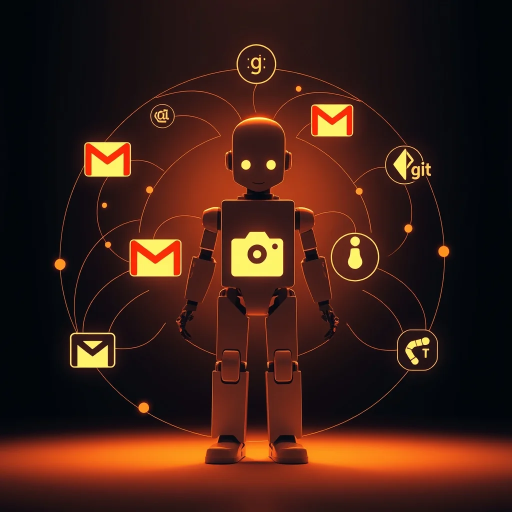 Editorial ilustracija: robot koji iz e-maila, bilješki i repozitorija slaže wiki od Markdown listova