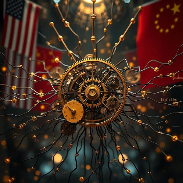 Editorial illustration: AI model on a timeline marking an 8-month gap, symbolizing an independent evaluation