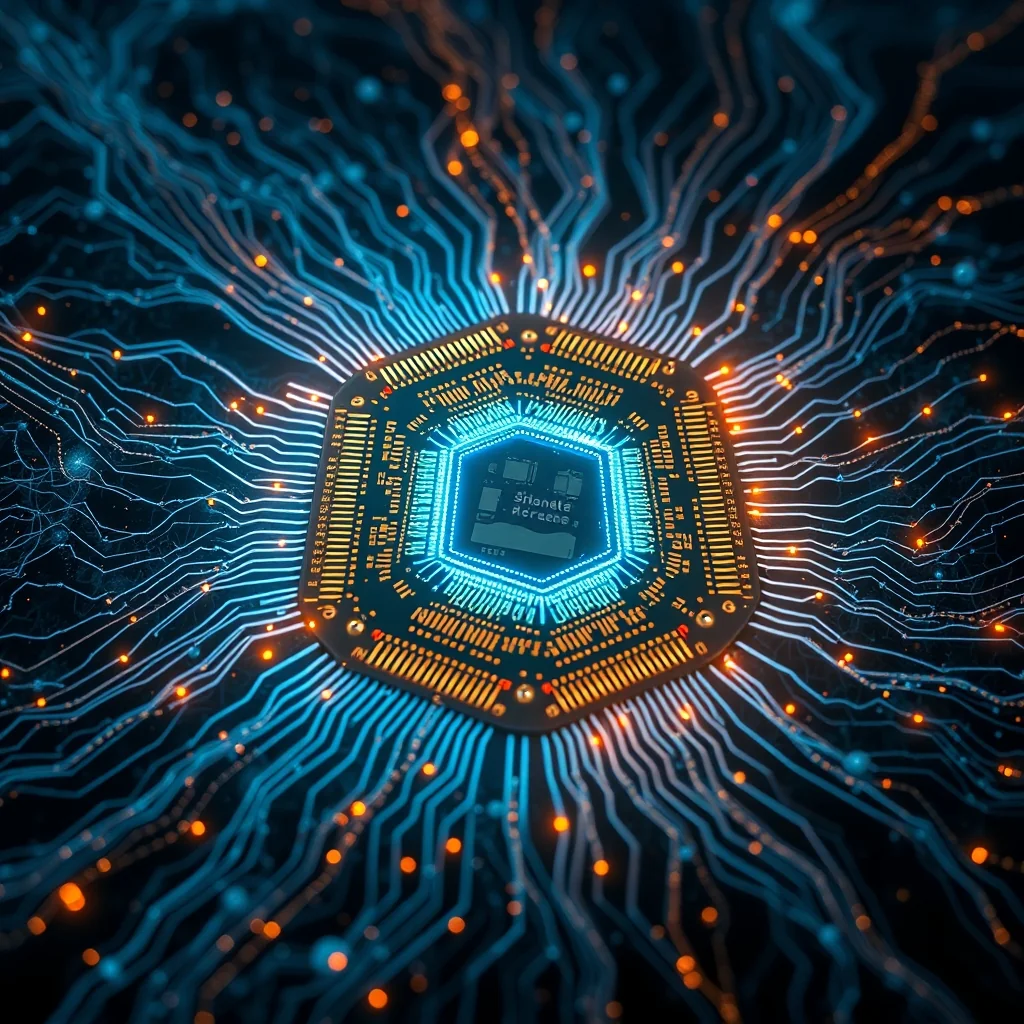 편집 일러스트: NVIDIA Grace Hopper 칩과 파란색 InfiniBand 케이블이 있는 유럽 데이터센터