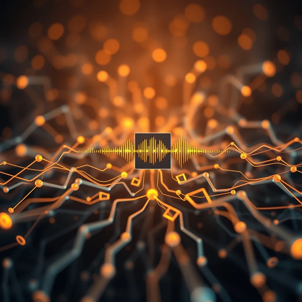 Redaktionelle Illustration: Ultraschallsonde und wellenförmige Rohsignale, die in eine GPU eingespeist werden, um eine Schallgeschwindigkeitskarte durch Gewebe zu generieren
