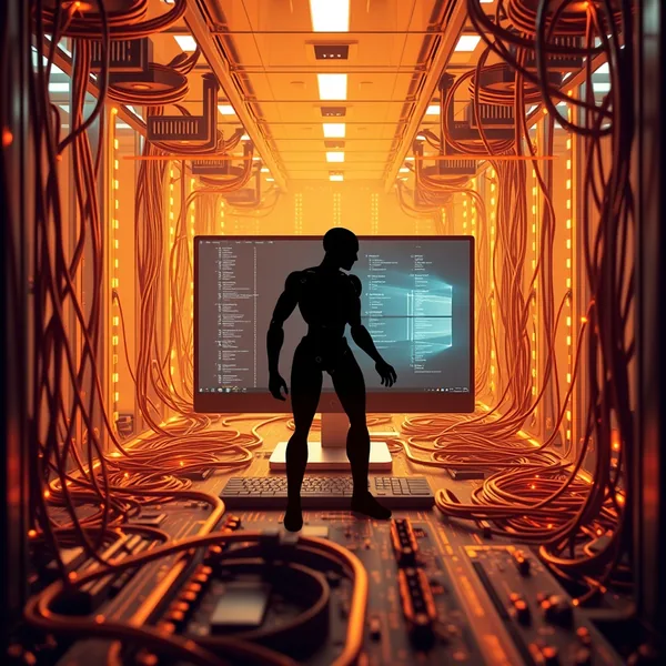 Editorial illustration: Codex terminal s sigurnosnim slojevima oko filesystem i network pristupa.